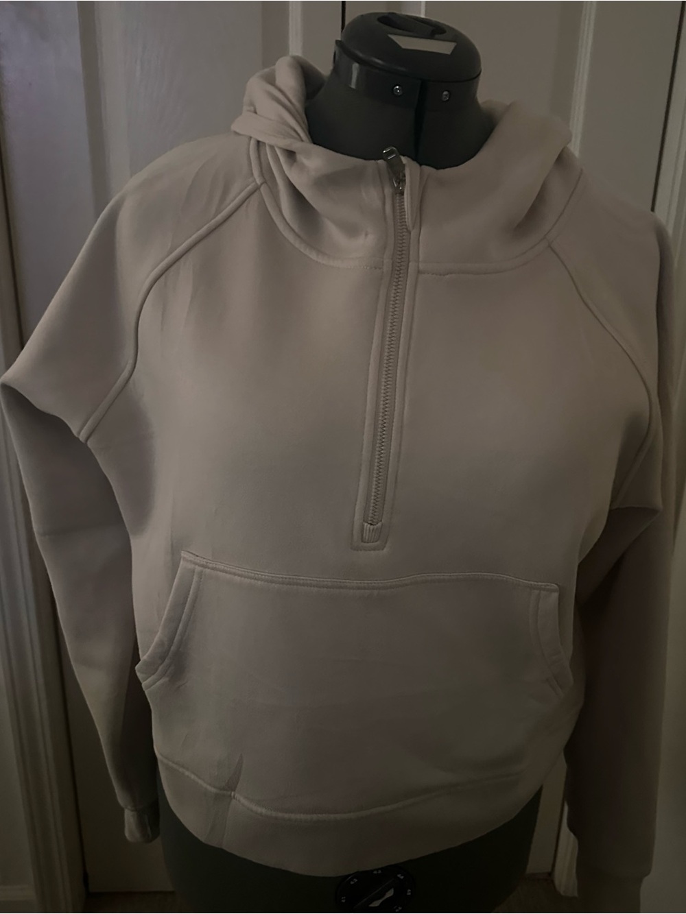 Women's Half-Zip V-Neck Pullover Hoodie in Light Taupe